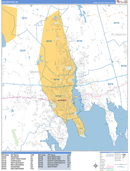 New Bedford City Wall Map Basic Style
